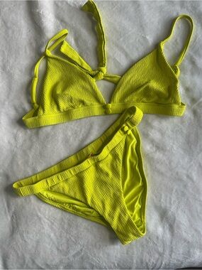 Red Carter Neon Yellow Textured Triangle Bikini